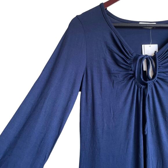 Loveappella Mini Dress Women M Navy Tie Keyhole Jersey Stretch Vacay Neutral NEW - Picture 4 of 10